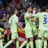 La joie des joueurs du Barça après le but décisif de Ferran Torres KEYSTONE/AP/Manu Fernandez
